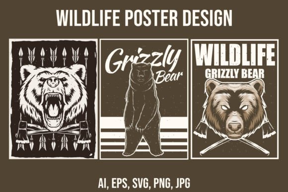 Download Wildlife Poster Design with Bear Mascot - Premium Resources